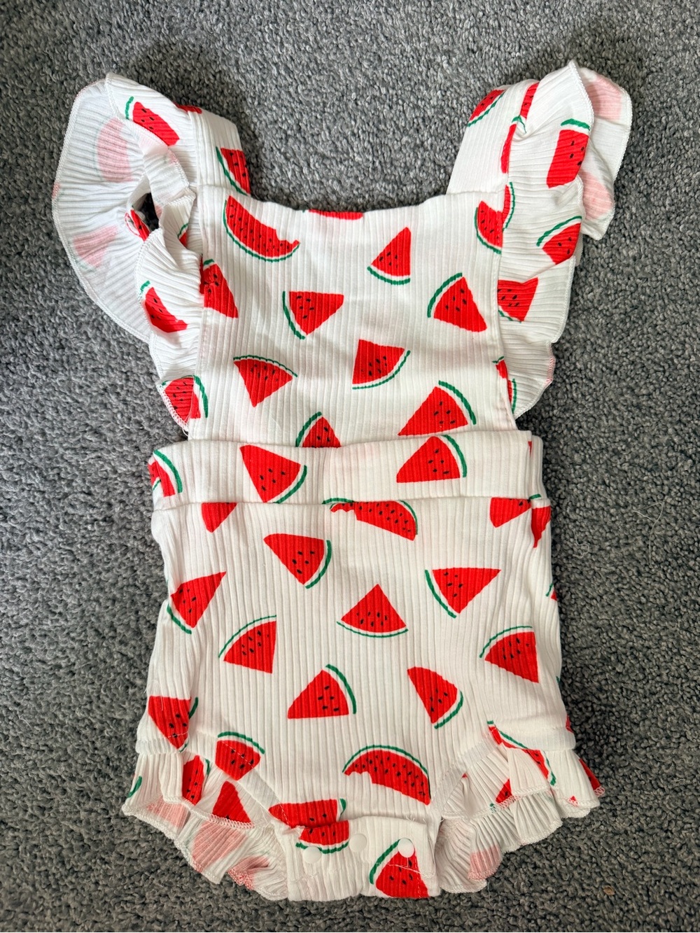 White Watermelon Print Ruffle One-Piece